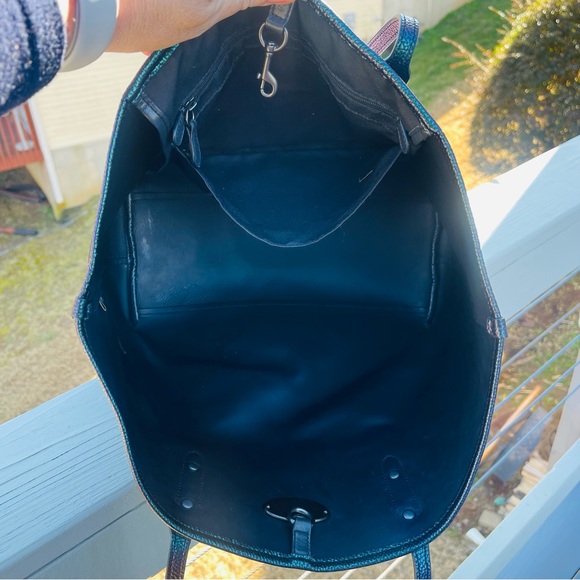 RARE COACH Hologram Metallic Petrol Large City Bag Tote Purple Green Teal Blue - Picture 14 of 16